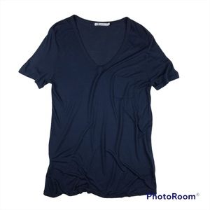T Alexander Wang Navy Blue Scoop Neck Short Sleeve Tee